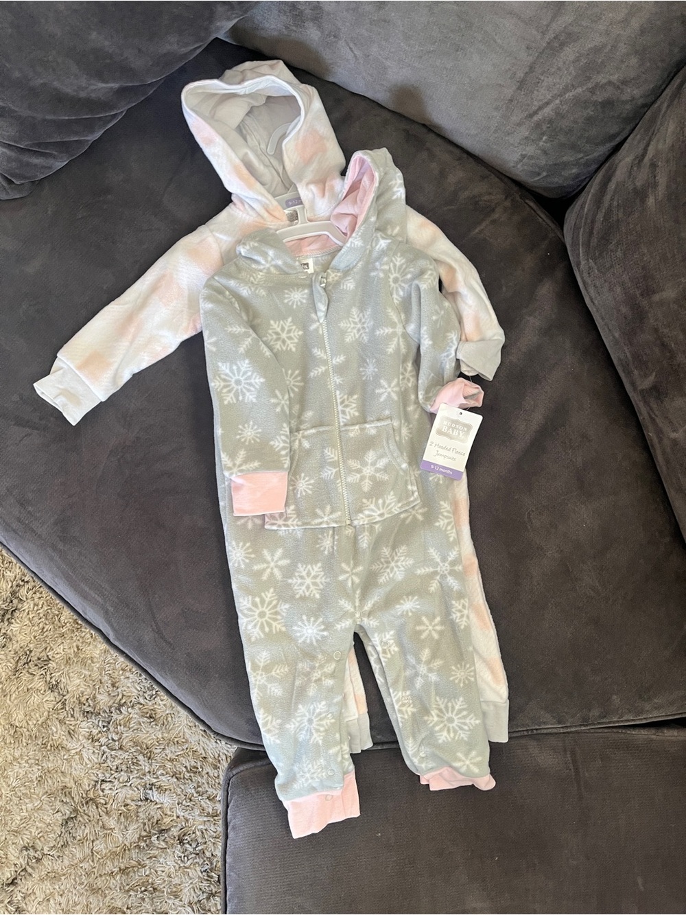 Cozy Hooded Baby Onesies - Gray & Pink (set of 2)